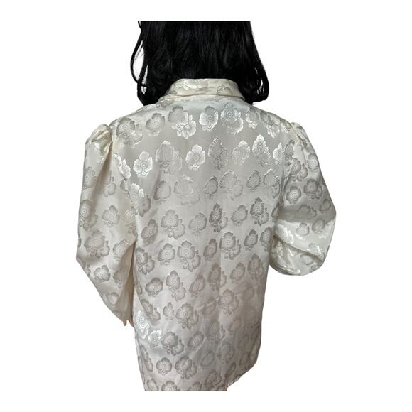 Vintage JOZELL Puff Sleeve 80's cream floral print blouse with necktie size 9/10 - Picture 6 of 16